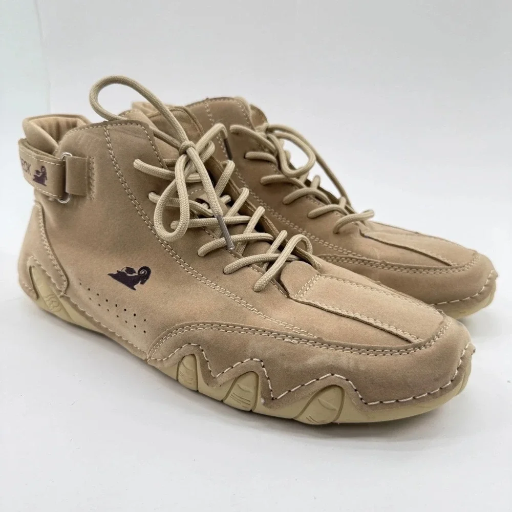 LDECK Driving Ankle Boots Mens 44 Strap Nubuck Leather Tan Solid